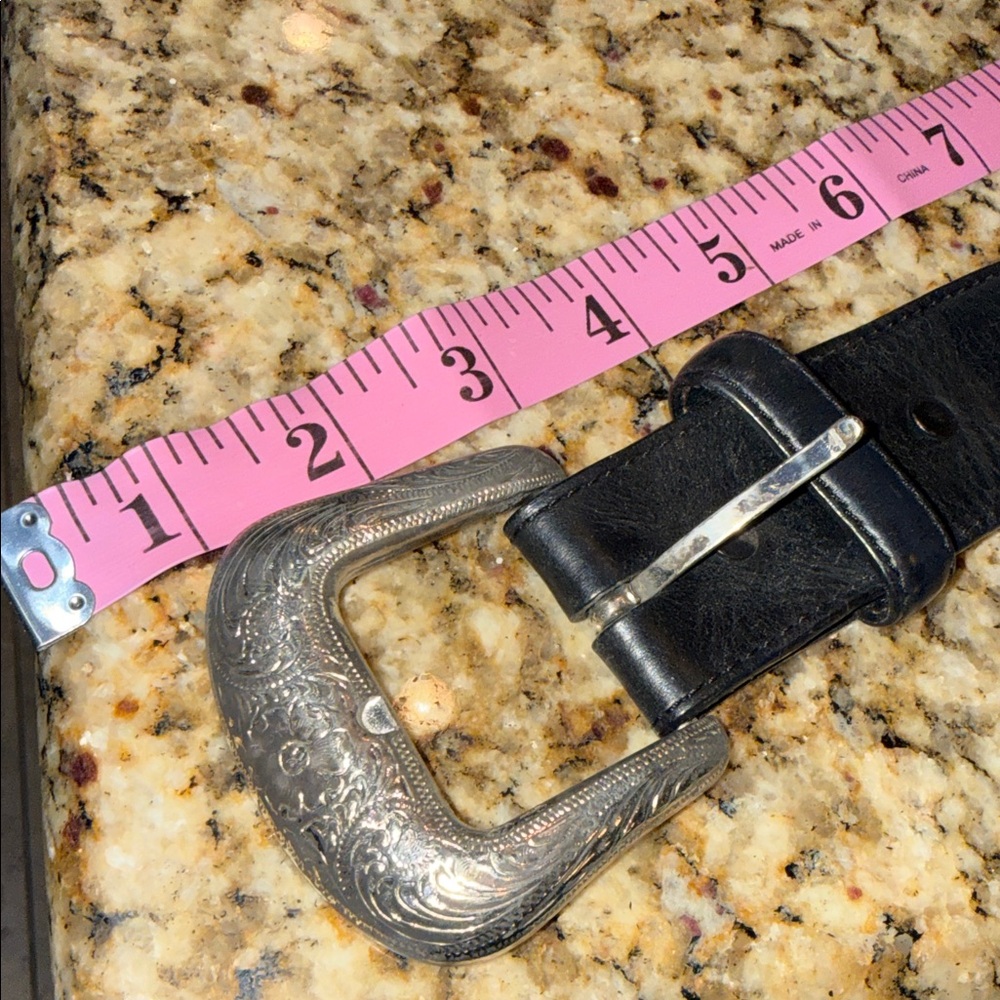 Tony Lama Black Leather Belt with Silver Buckle